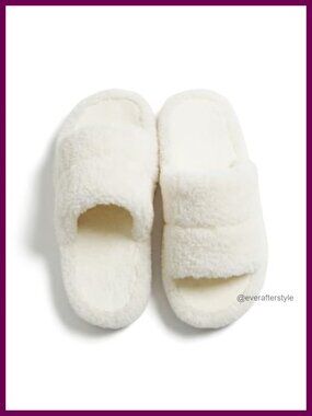Faux Fur Open Toe Fuzzy Slippers Memory Foam House Shoes Non Slip Slides